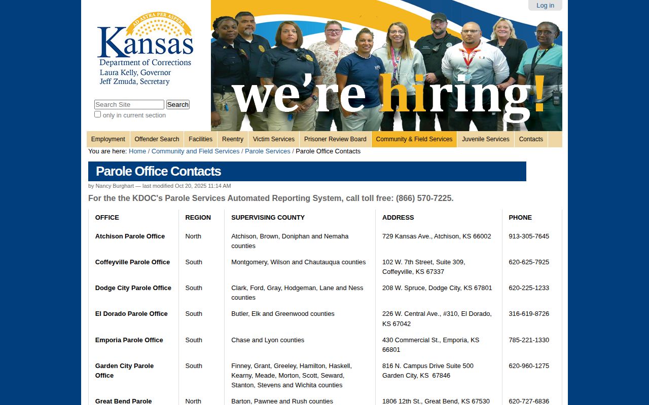 Ness County parole and probation Dodge City office listing