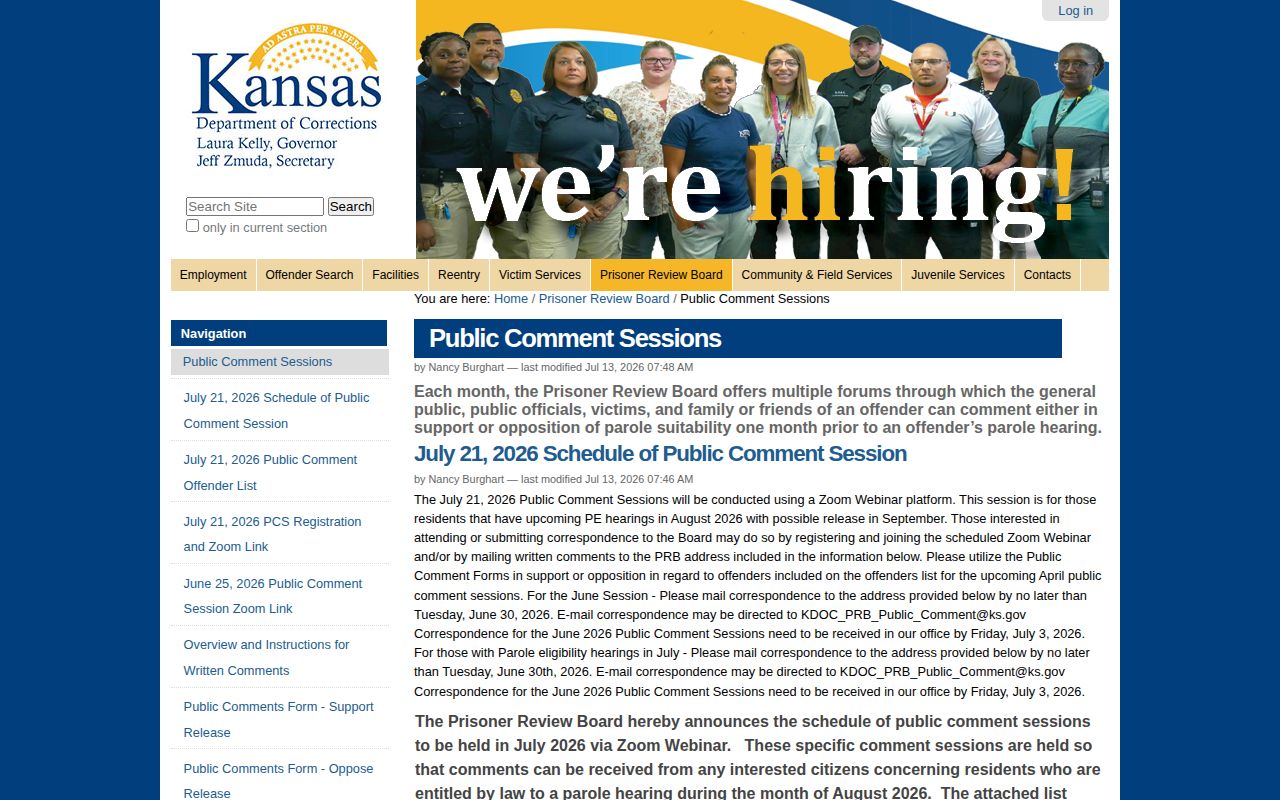 Ness County parole hearing calendar and release eligibility source