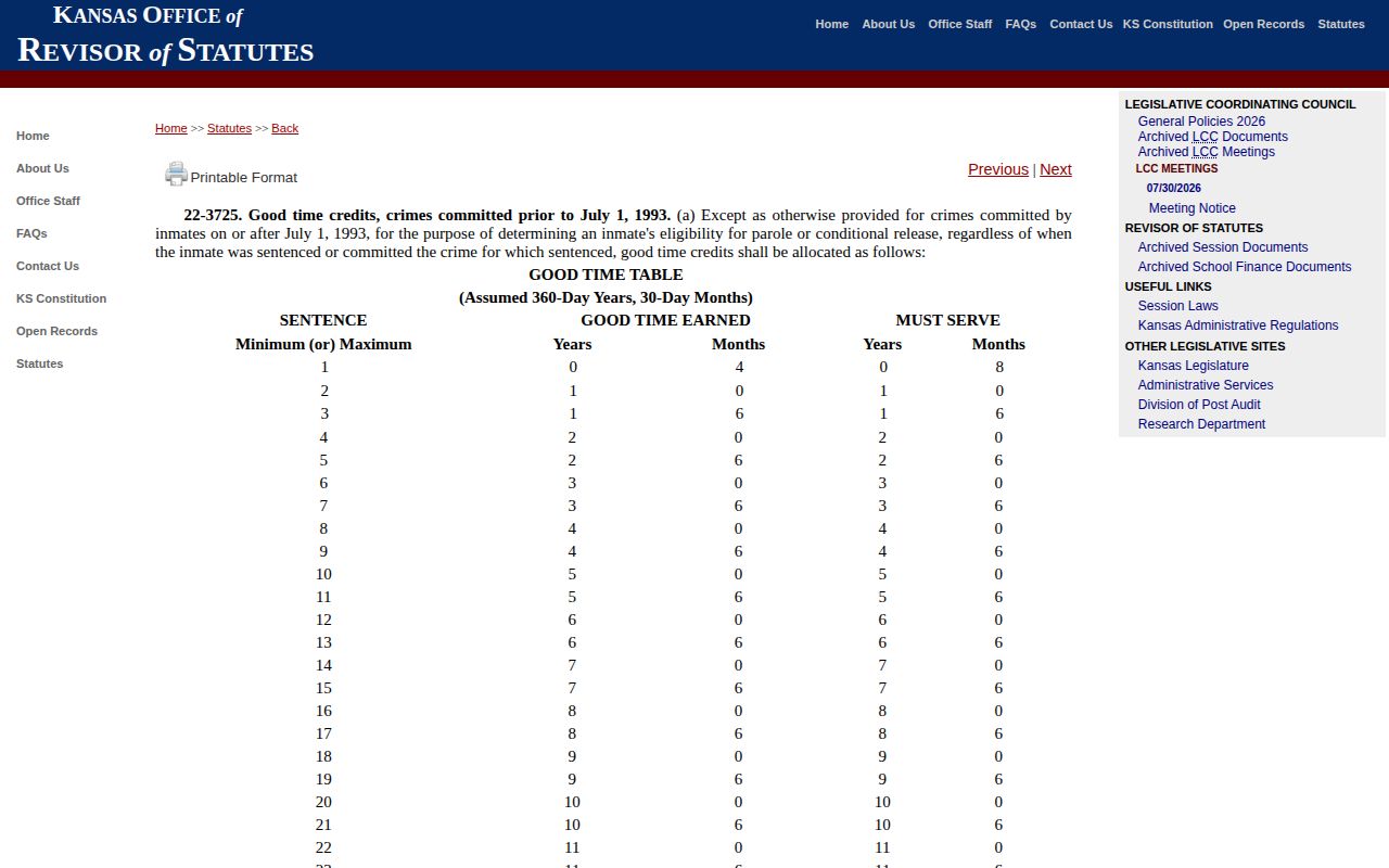 Pre-1993 Kansas projected release date statute for a Ness County case